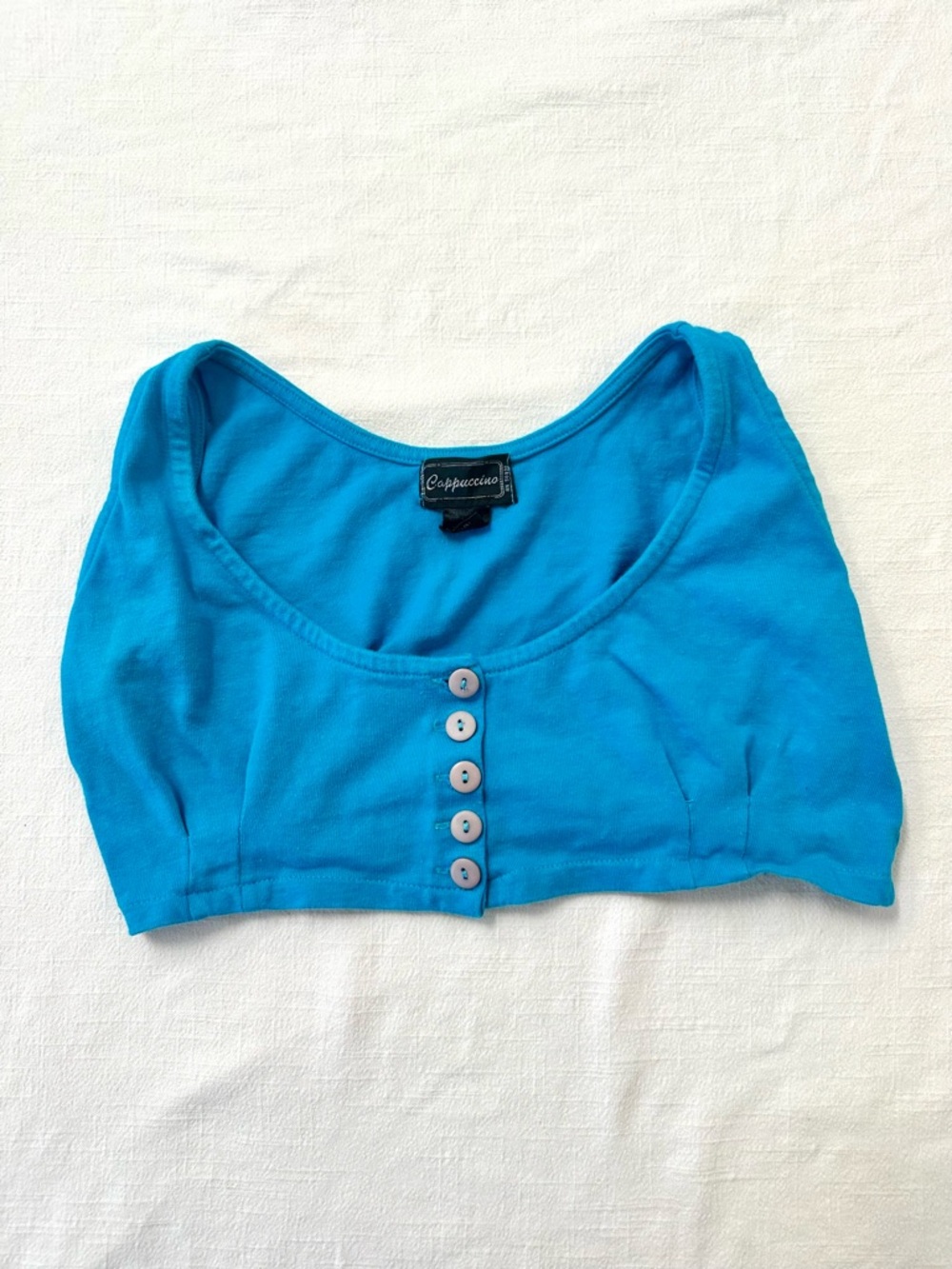 Blue Cropped Buttom Tank By Cappuccino — Minimal 90’s Crop Tank